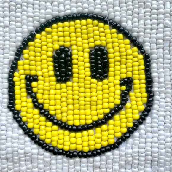 Emoji Smiley Face White Double Side Beaded Crossbody Clutch Handbag Bag NEW - Picture 5 of 8